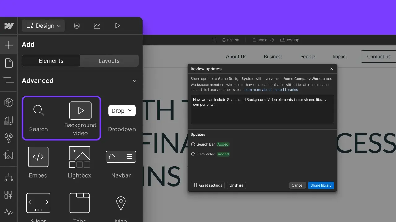 Expanded element support in Shared Libraries