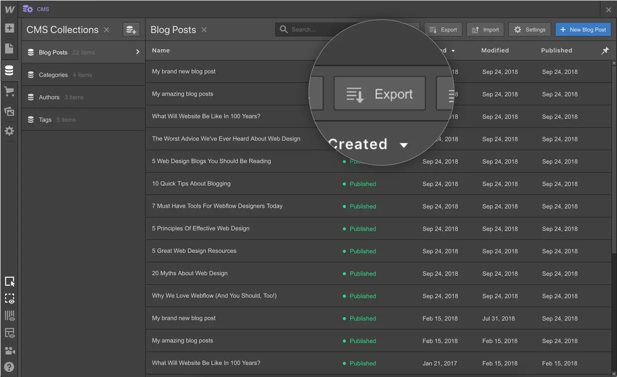 Export CMS content as a CSV