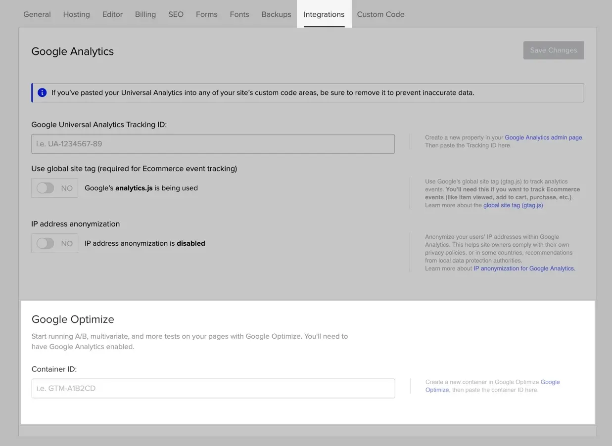 Google Optimize integration