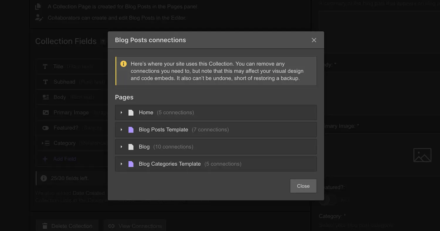 Quickly locate and delete CMS collection connections