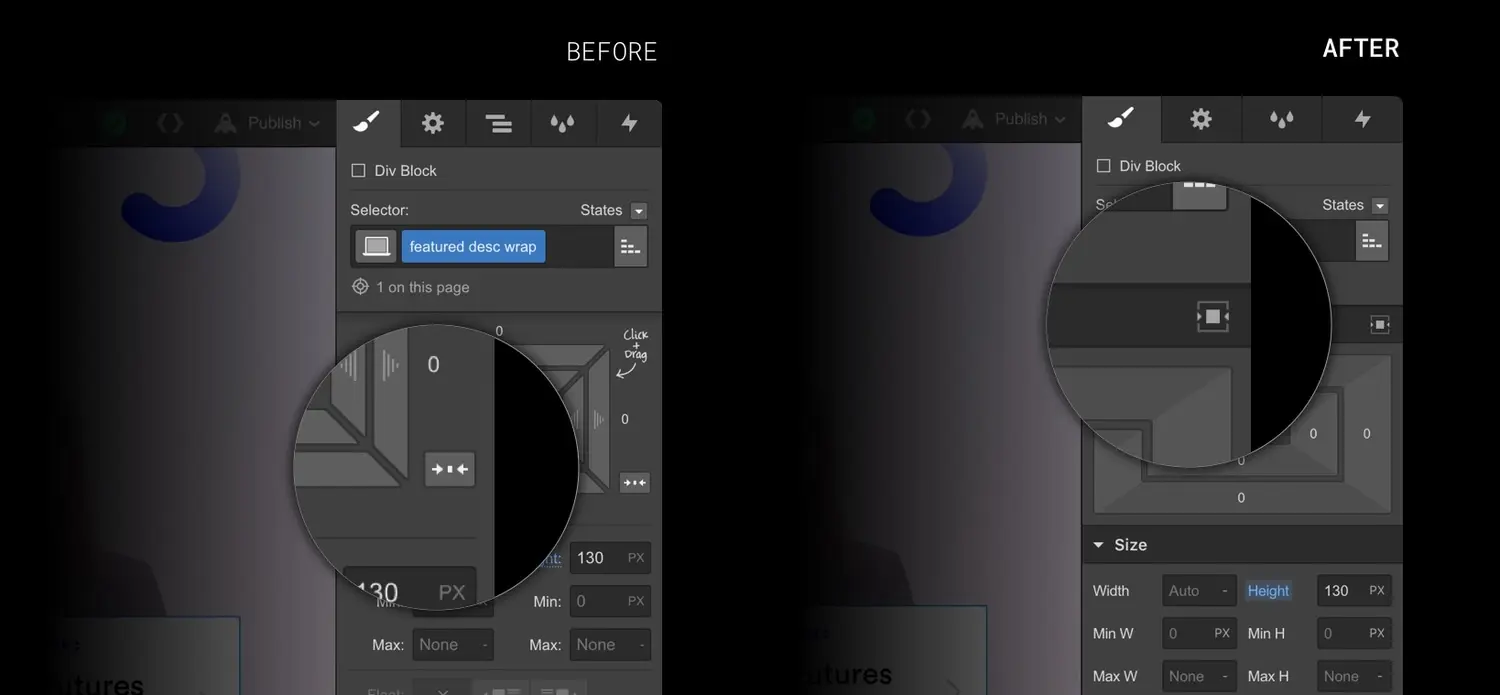 Center element button added to new style panel
