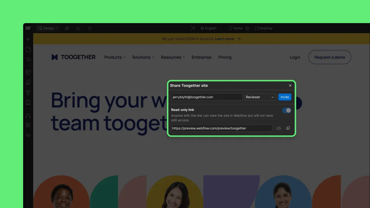 Empower Workspace members to invite free Reviewers into Webflow