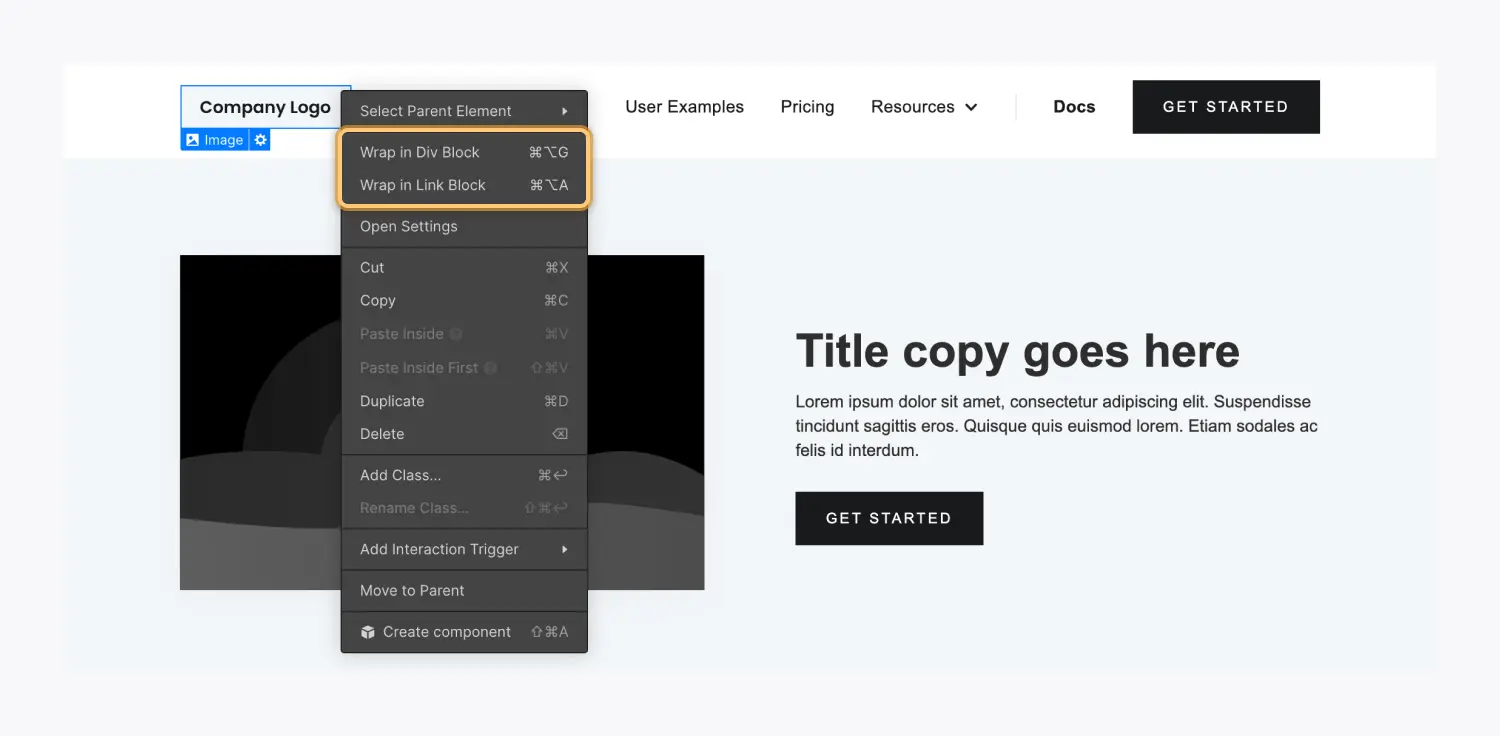 Shortcuts for wrapping elements in div or link blocks 