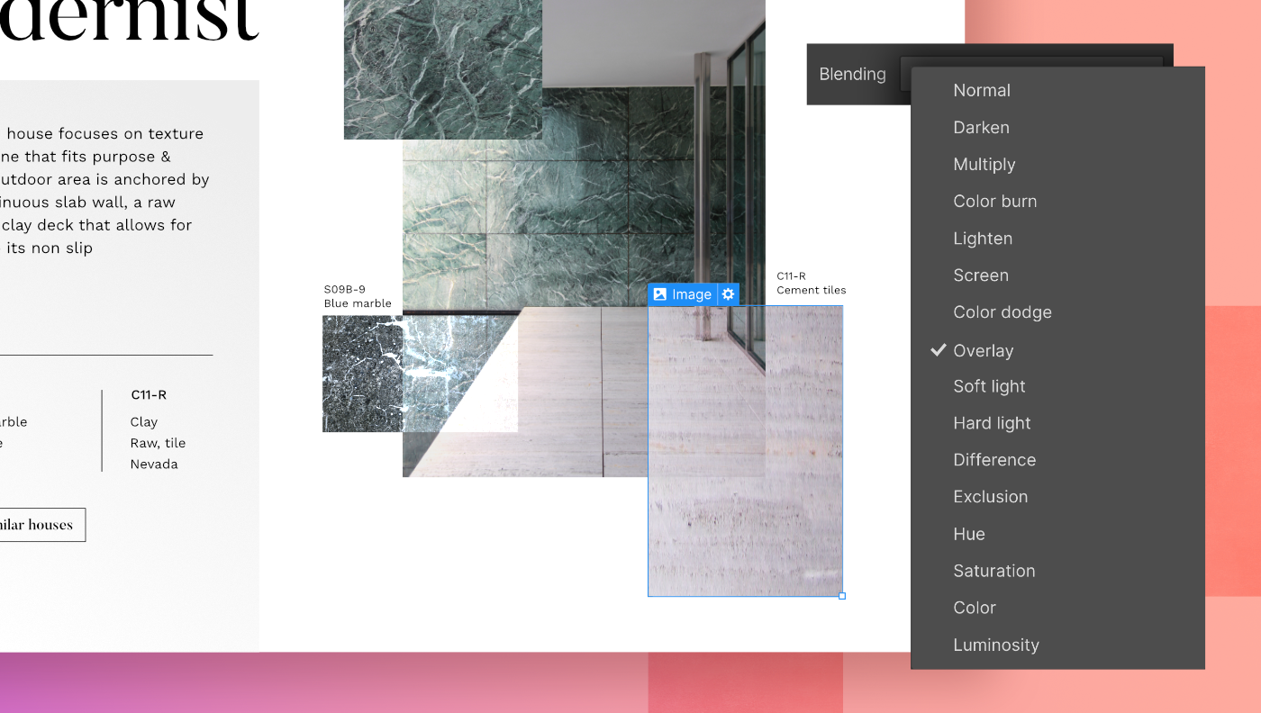 The new blending controls are in the effects section of the style panel.