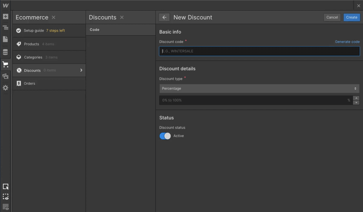 create discounts in the designer