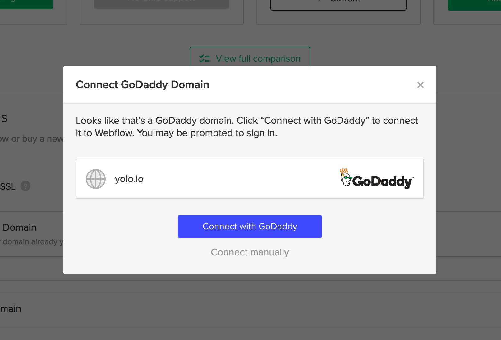 Click connect with GoDaddy to login to your account.