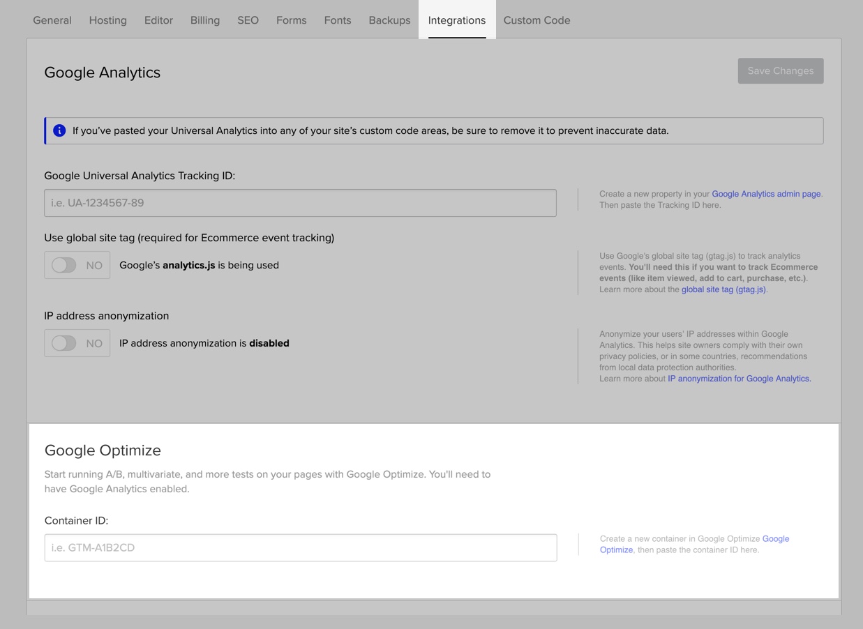 Google Optimize integration