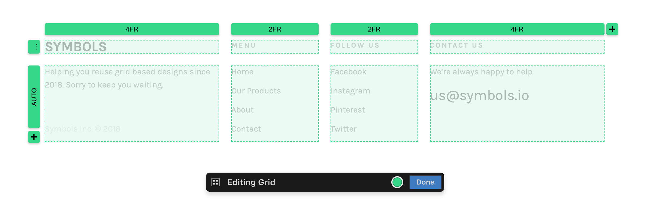 Footer bult with grid layout tools.