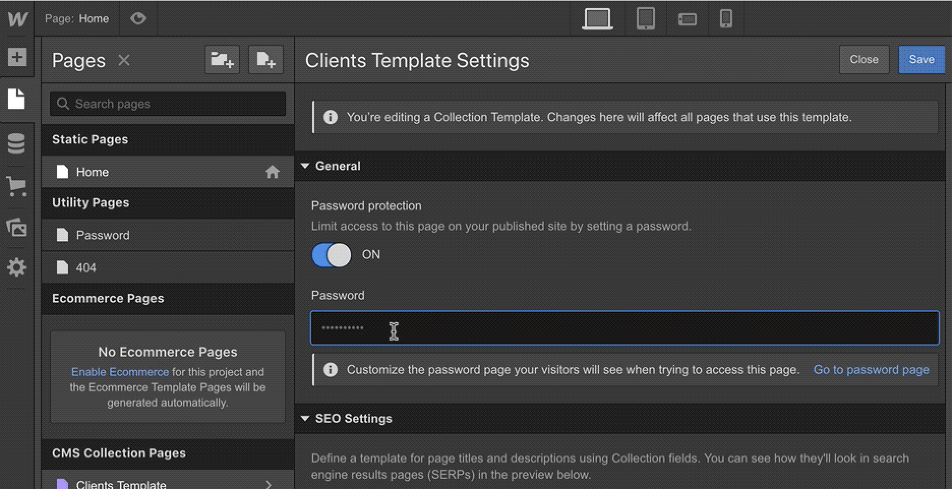 Password protect CMS collection pages