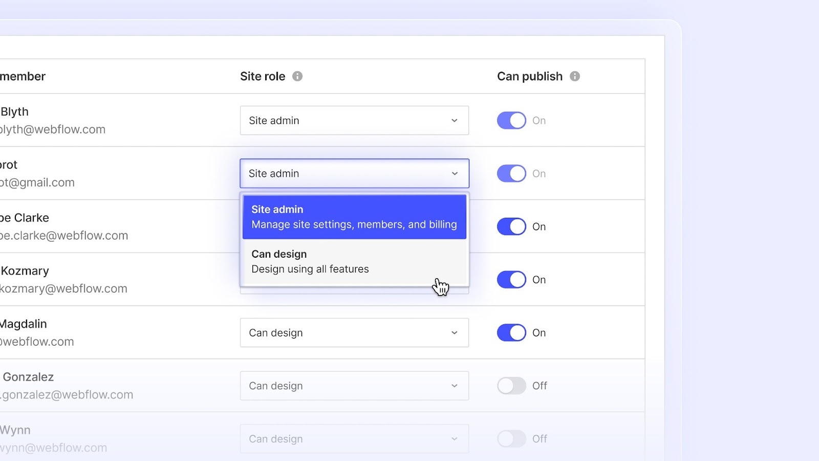 Smoother navigation through site roles with a new dropdown menu.