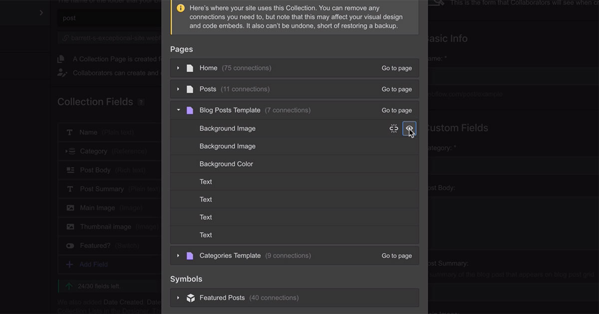 Quickly find and view CMS-connected pages and elements