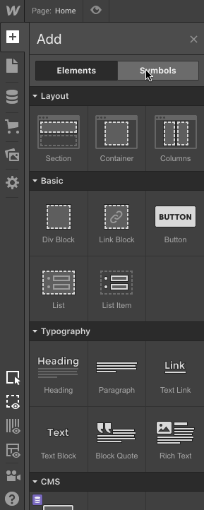 Using search in the Symbols panel