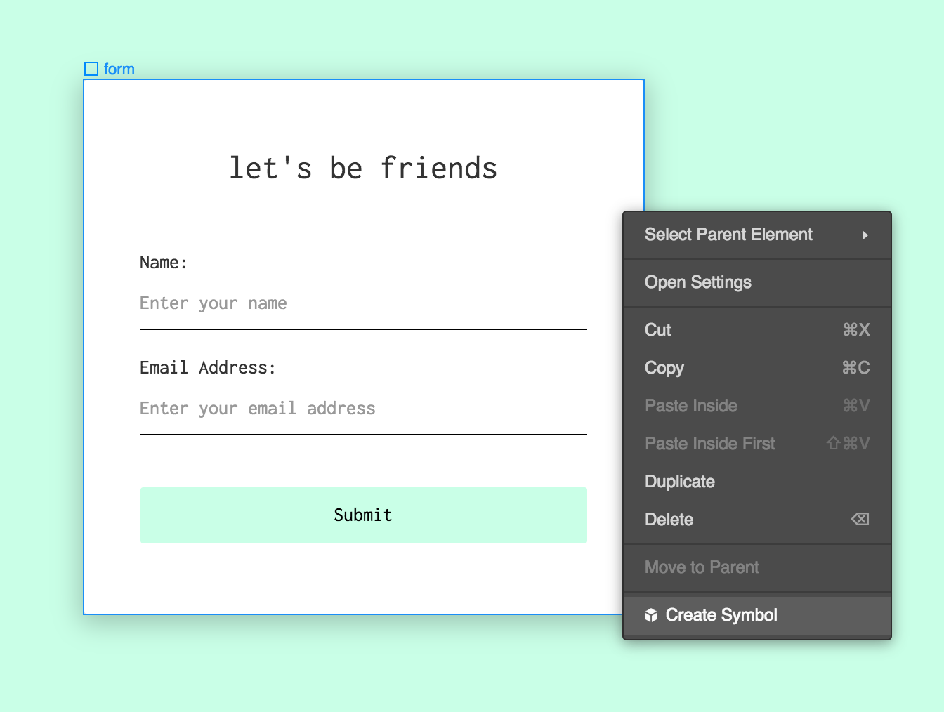 Right click on an element to create a new Symbol.