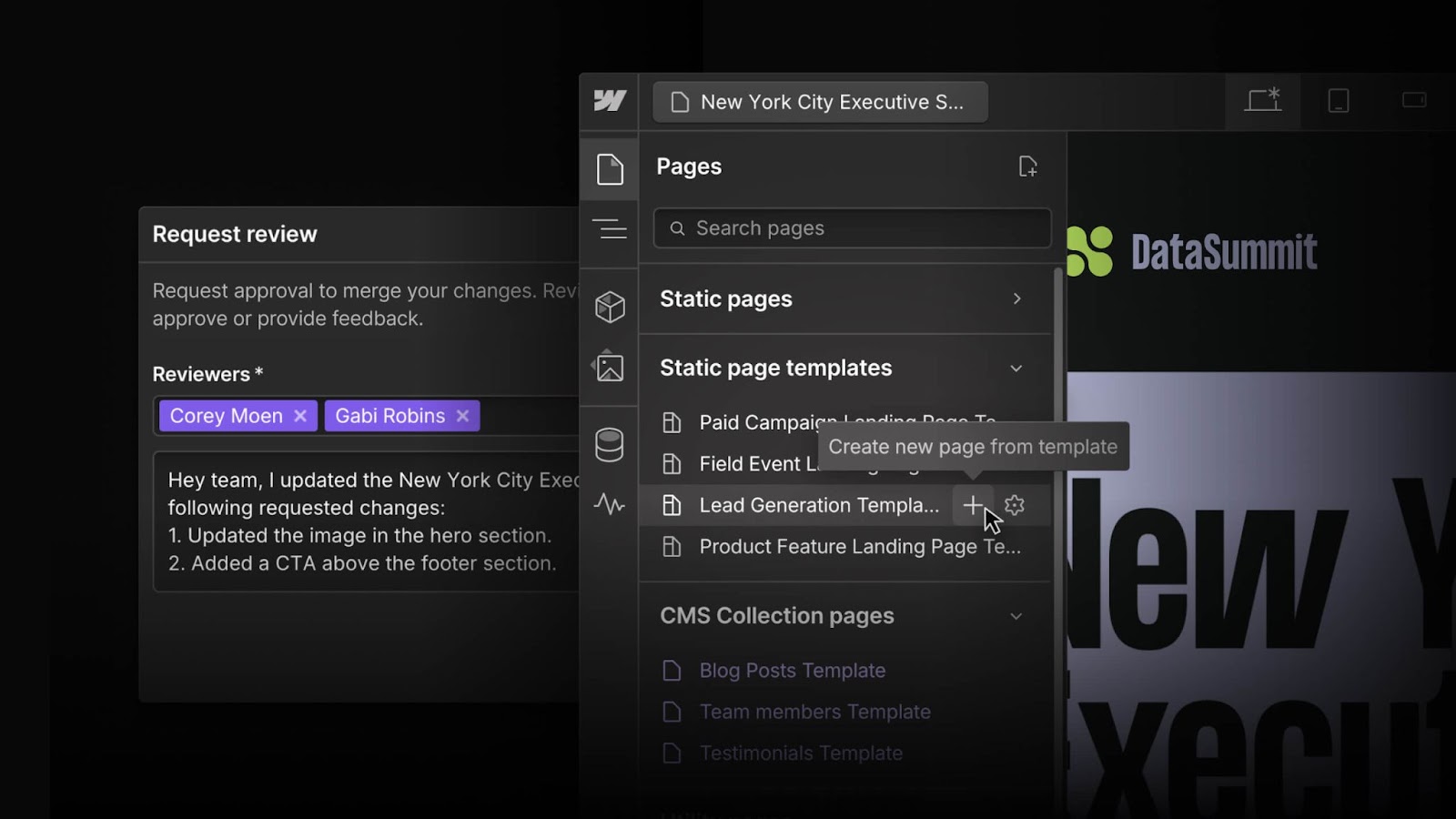 Page building and design approvals empower you to launch campaigns faster as a team while maintaining quality control.