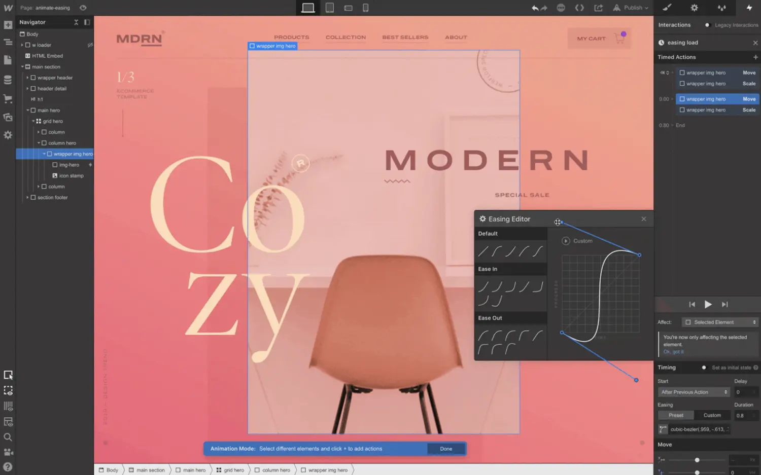 Custom easing curves for interactions