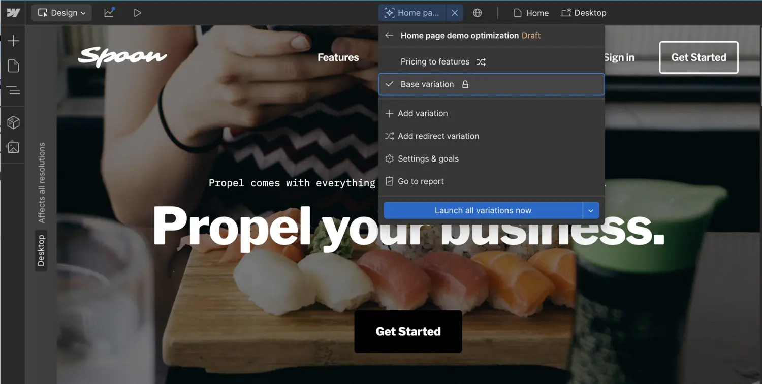 Redirect tests in Webflow Optimize