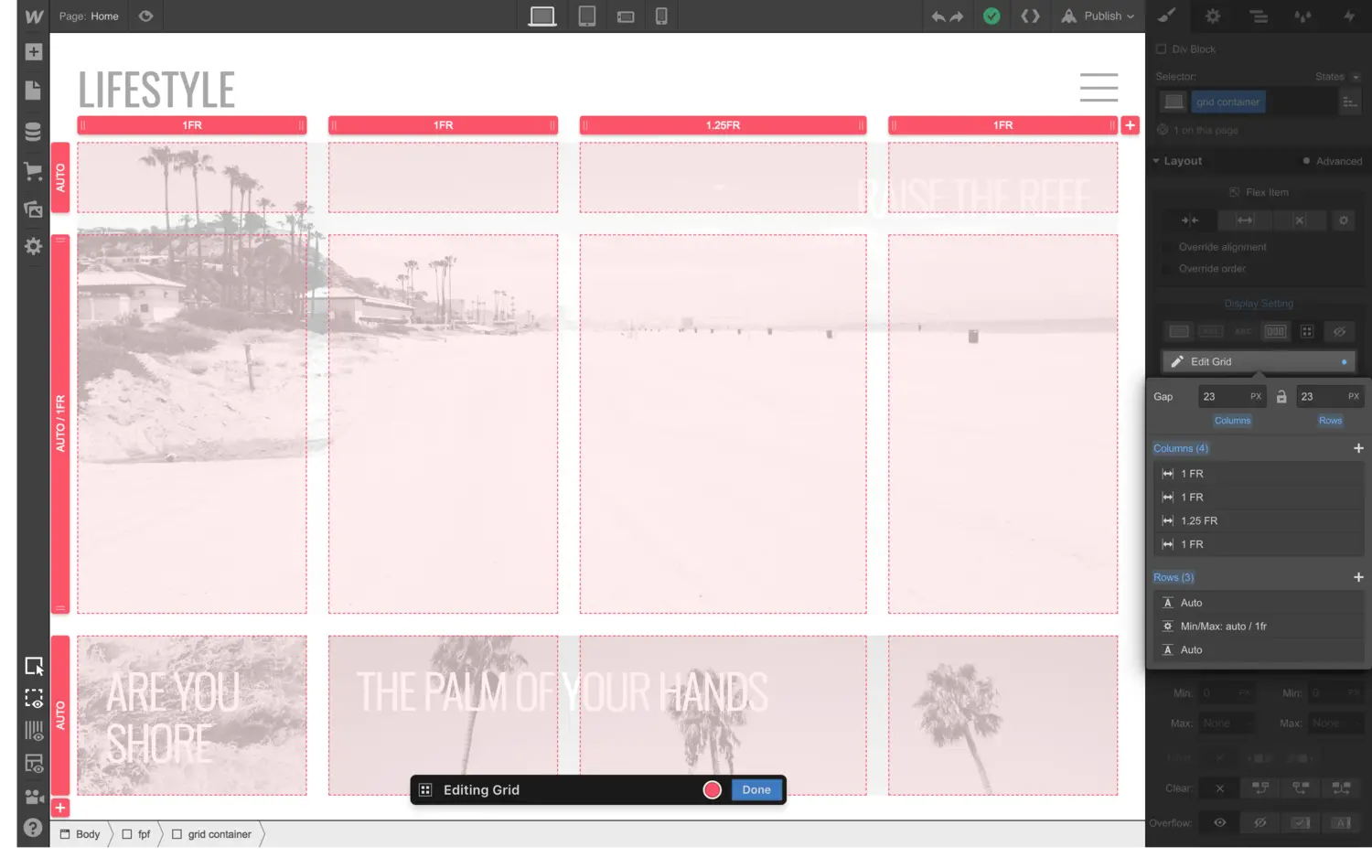 Drag to resize grid columns, rows, and gaps