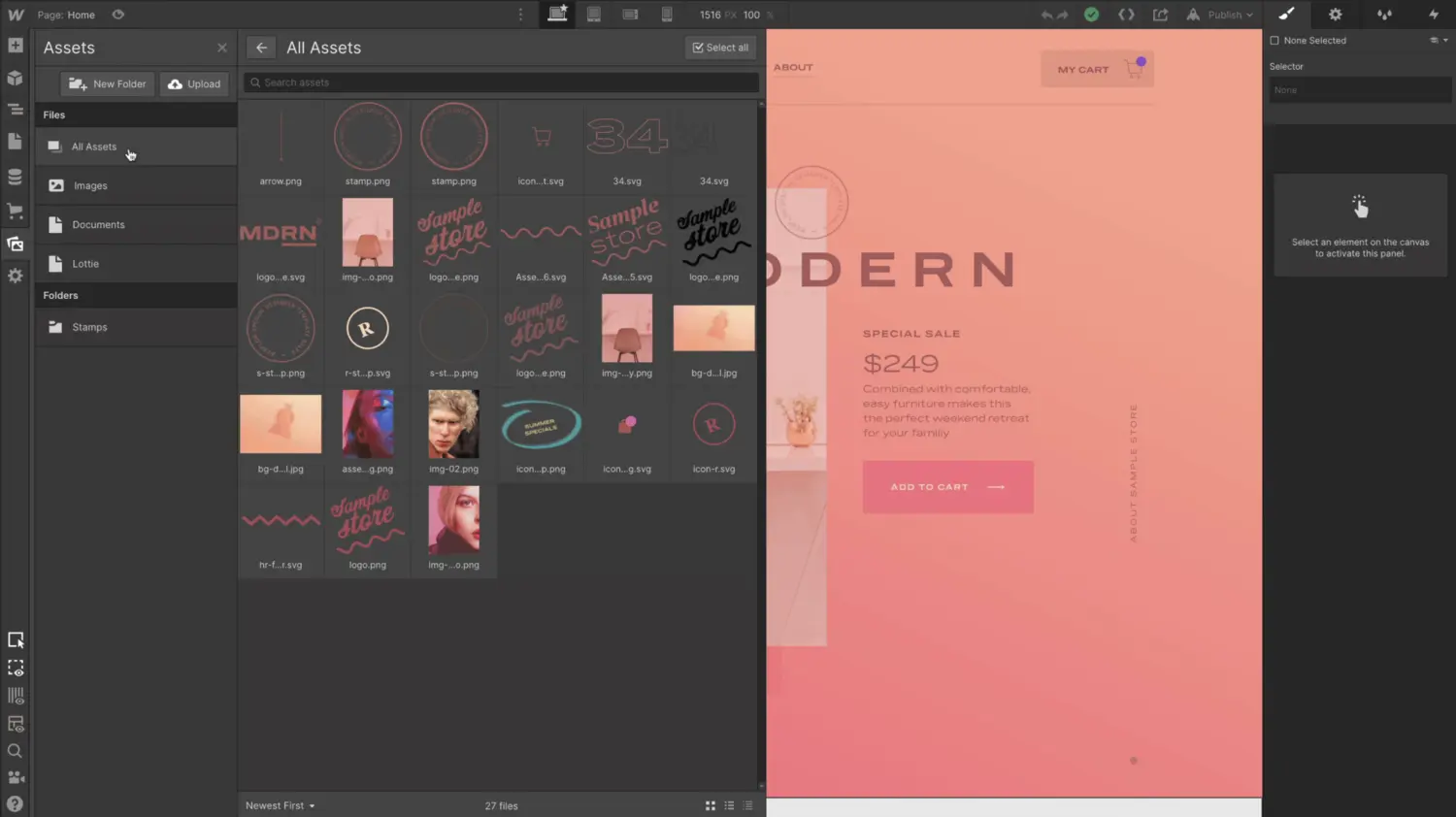 Organize assets into folders in Assets panel