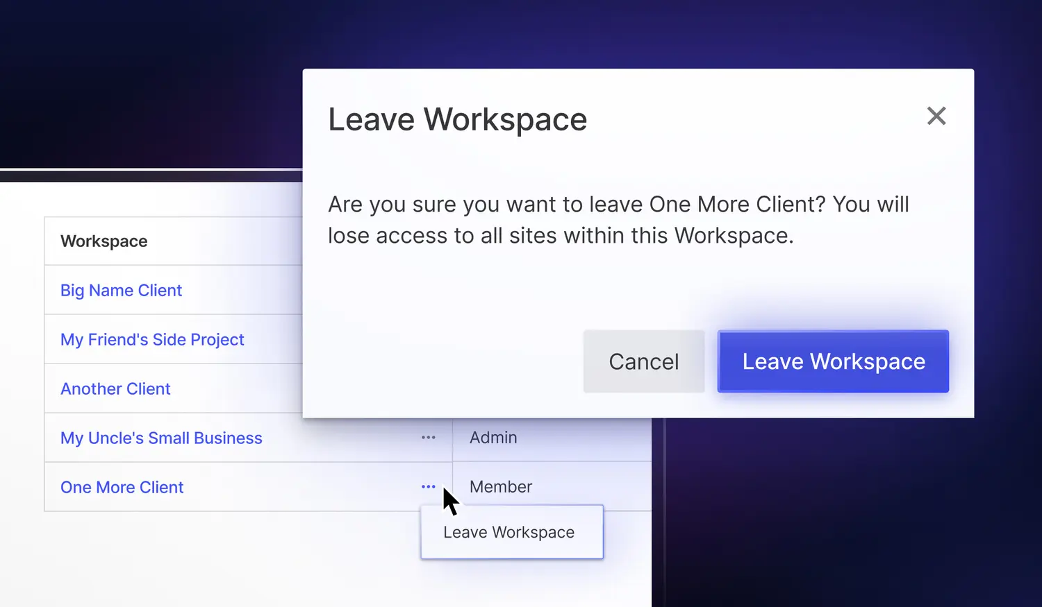 Remove yourself from a Workspace