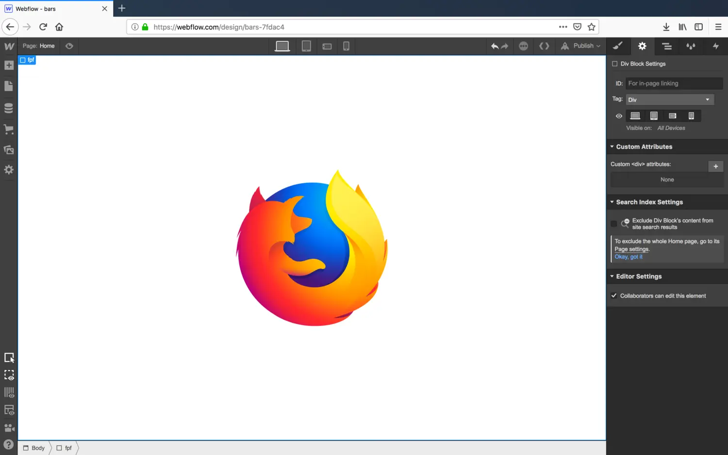 Experimental support for the Designer in Firefox