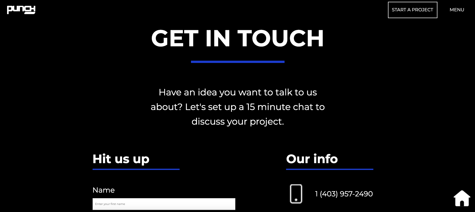 A screenshot of Punch I.T.’s contact page.