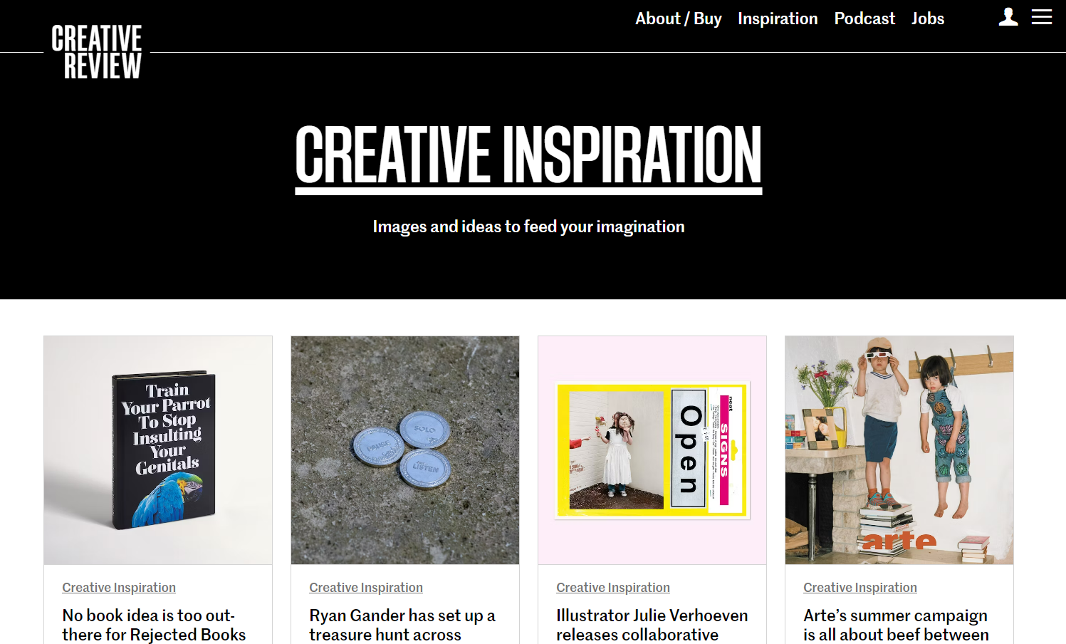 Creative inspiration section of Creative Review online magazine.