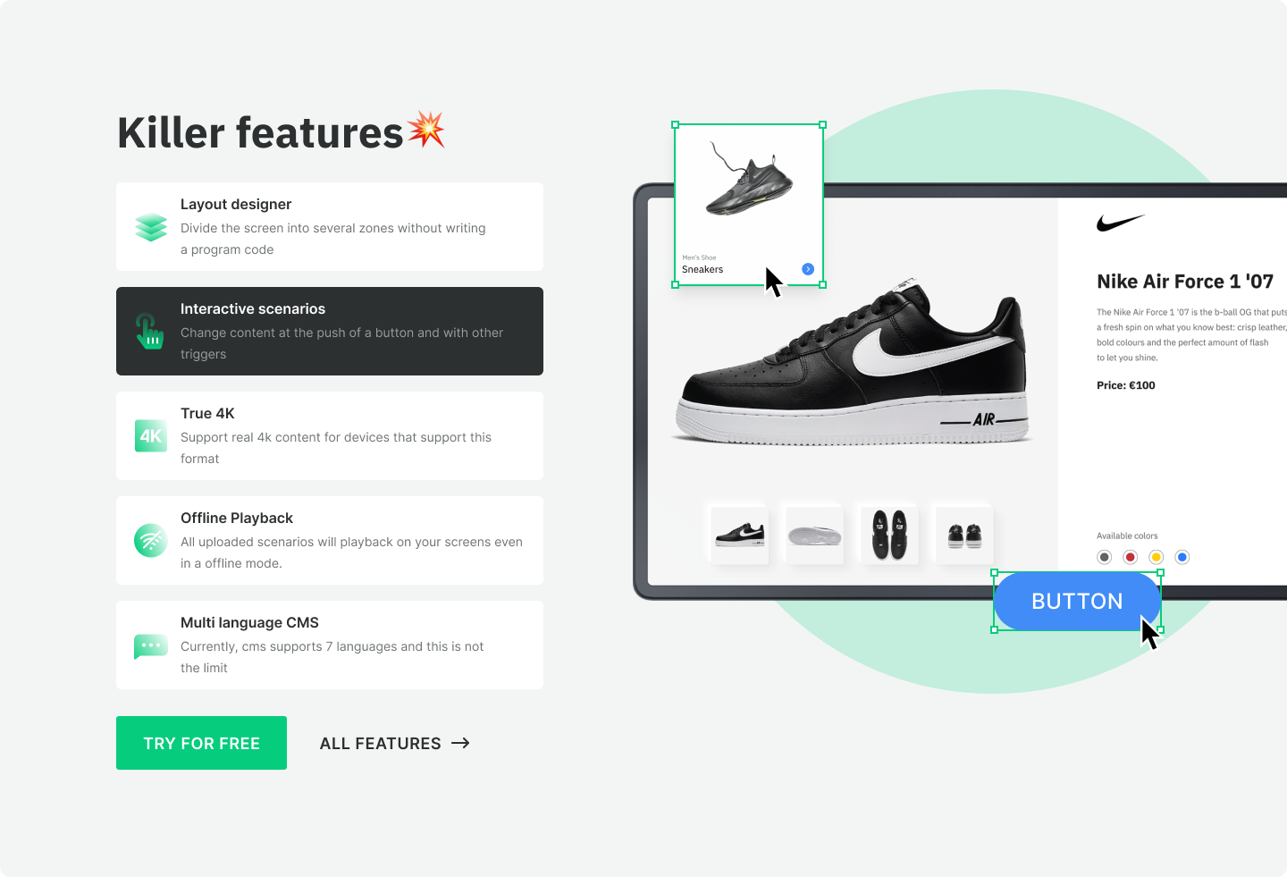 An image of the features of LOOK digital signage's site.