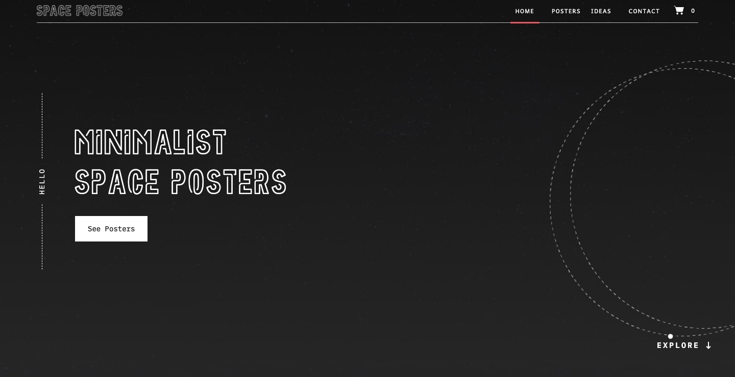 The minimalist space posters website homepage. It shows off small dotted graphics