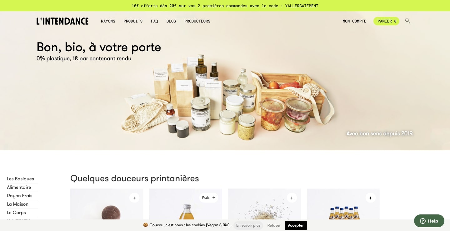 The L’intendance website home page.