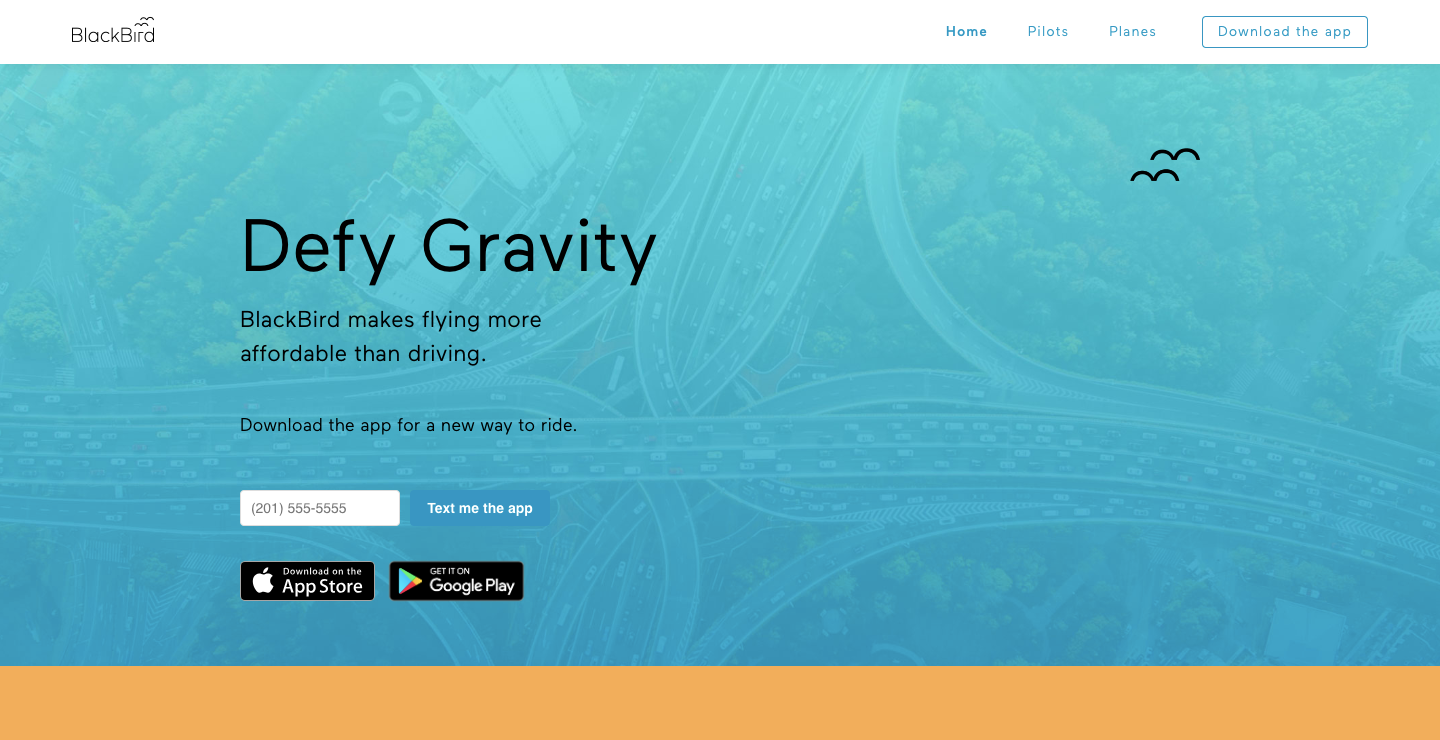 BlackBird homepage. 