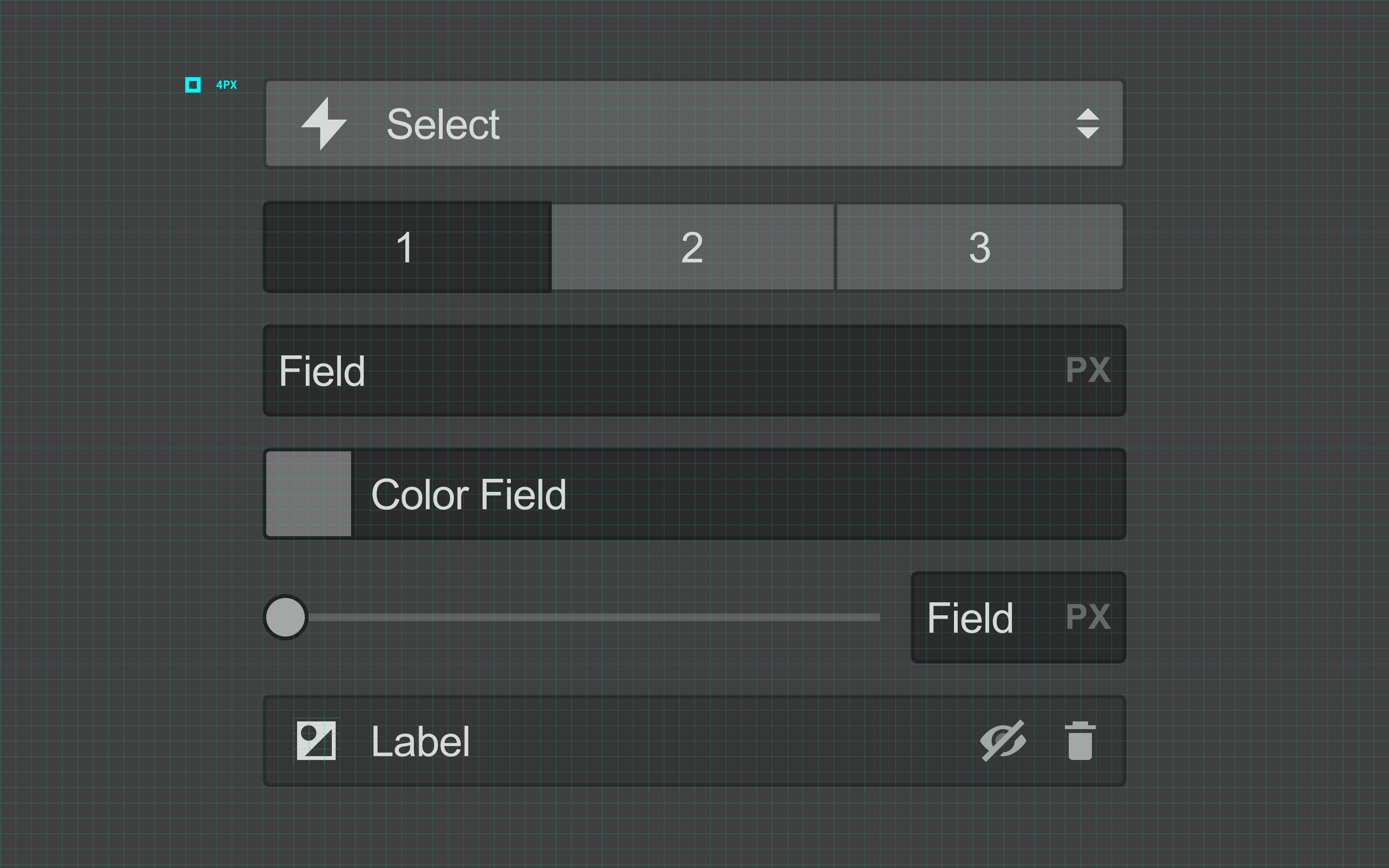 The Webflow Designer UI with a 4-point grid overlay.