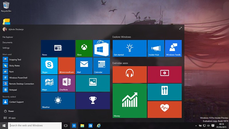 A screenshot of a Windows 10 desktop menu with flat colored boxes showing navigation options.