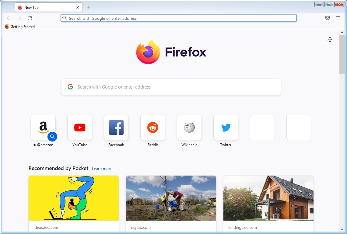 Screenshot of Firefox homepage