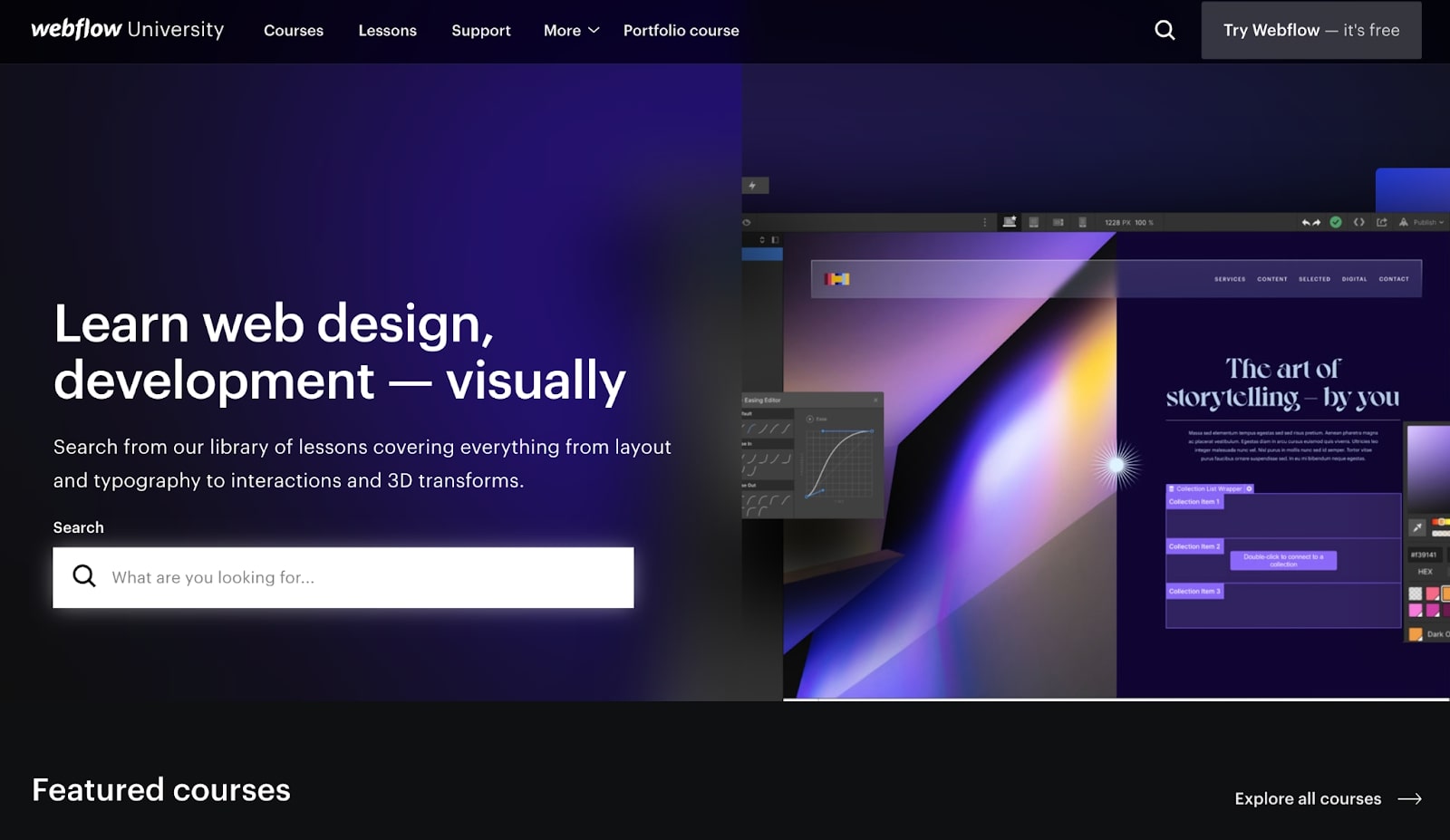 An image of the Webflow University homepage.