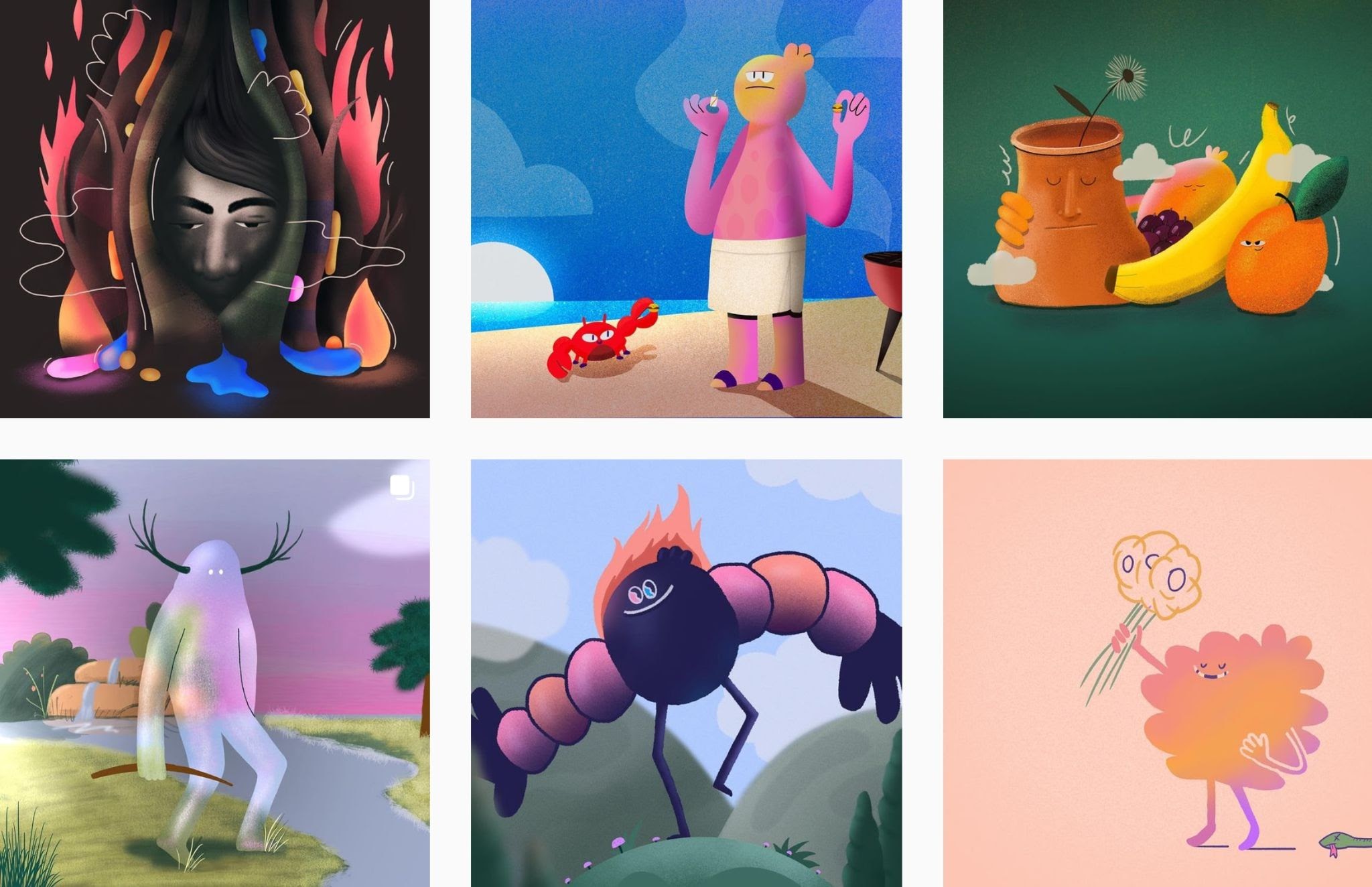 Camilo's instagram feed, featuring colorful illustrations.