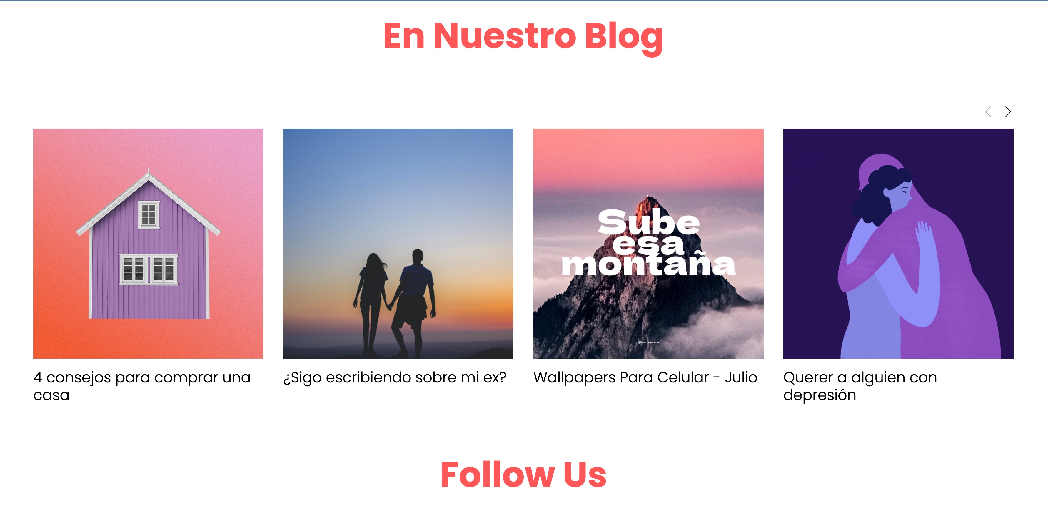 Bonita Semana blog, 4 square images linking to blog articles under the heading "en nuestro blog"