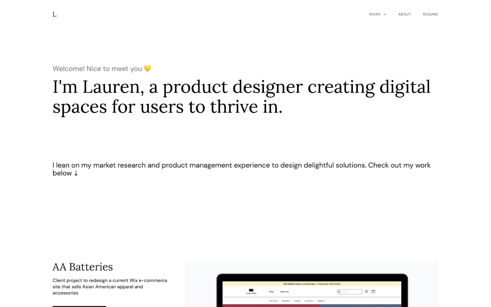 An image of Lauren Kim's website homepage.