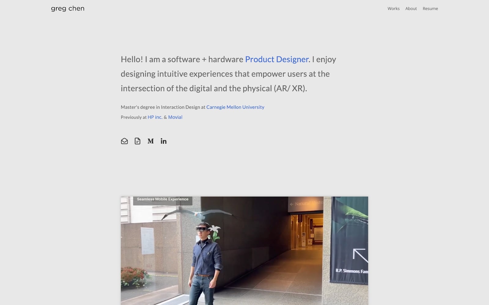 An image of Greg Chen's portfolio website homepage.