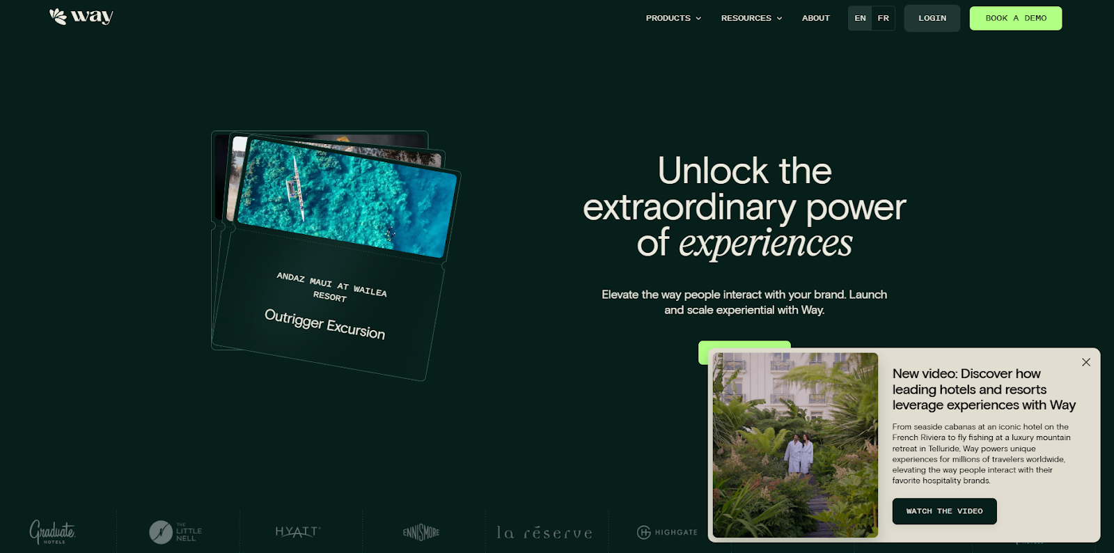 The Way landing page begins with the headline, “Unlock the extraordinary power of experiences.”