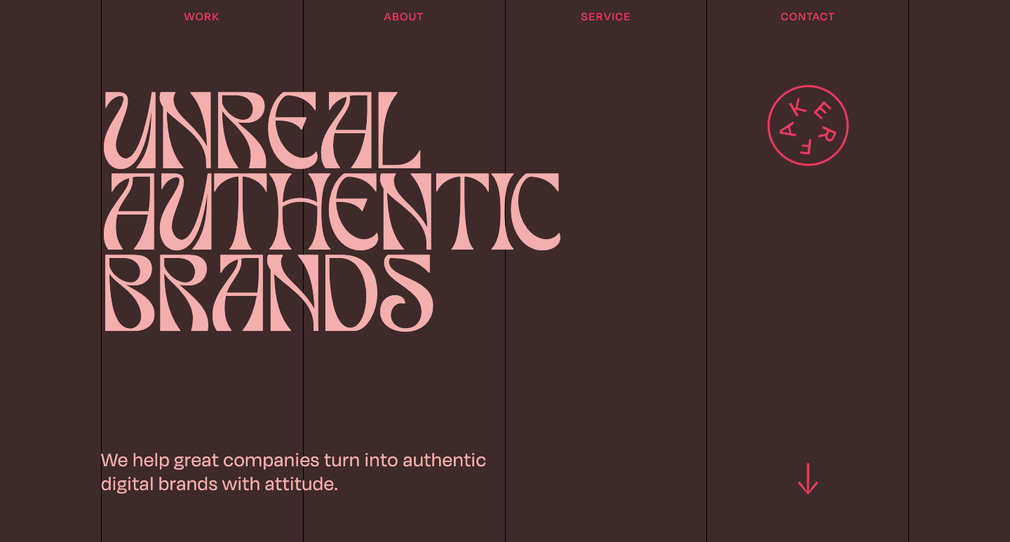 Faker Agency's home page that says "Unreal authentic brands"