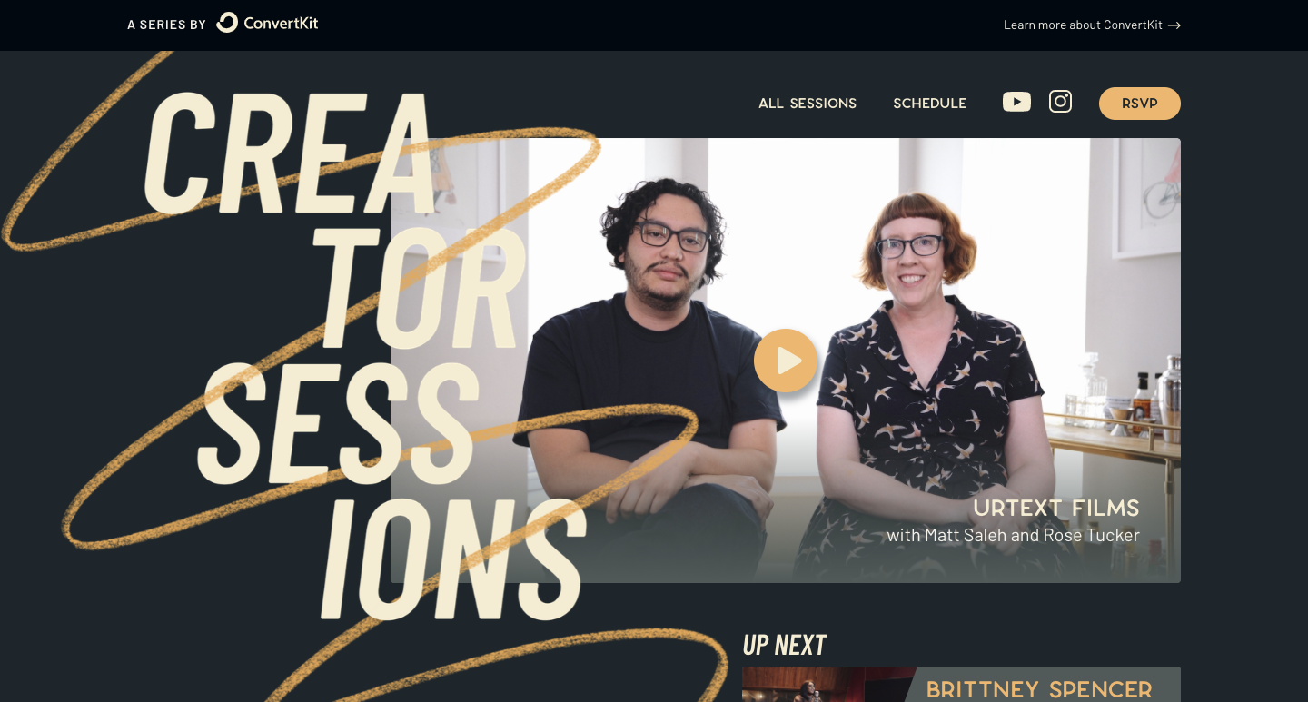 Home page for Creator Sessions.
