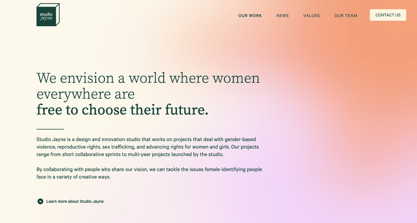 home page for studio jayne.
