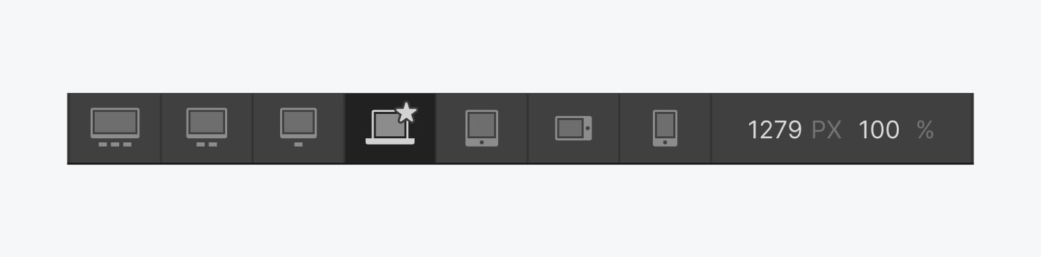 Seven different breakpoints in the Webflow Designer where you can see different views. From a large screen to a phone.