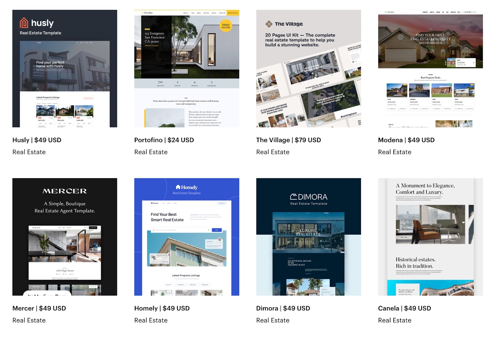 An image of some of the real estate website templates available