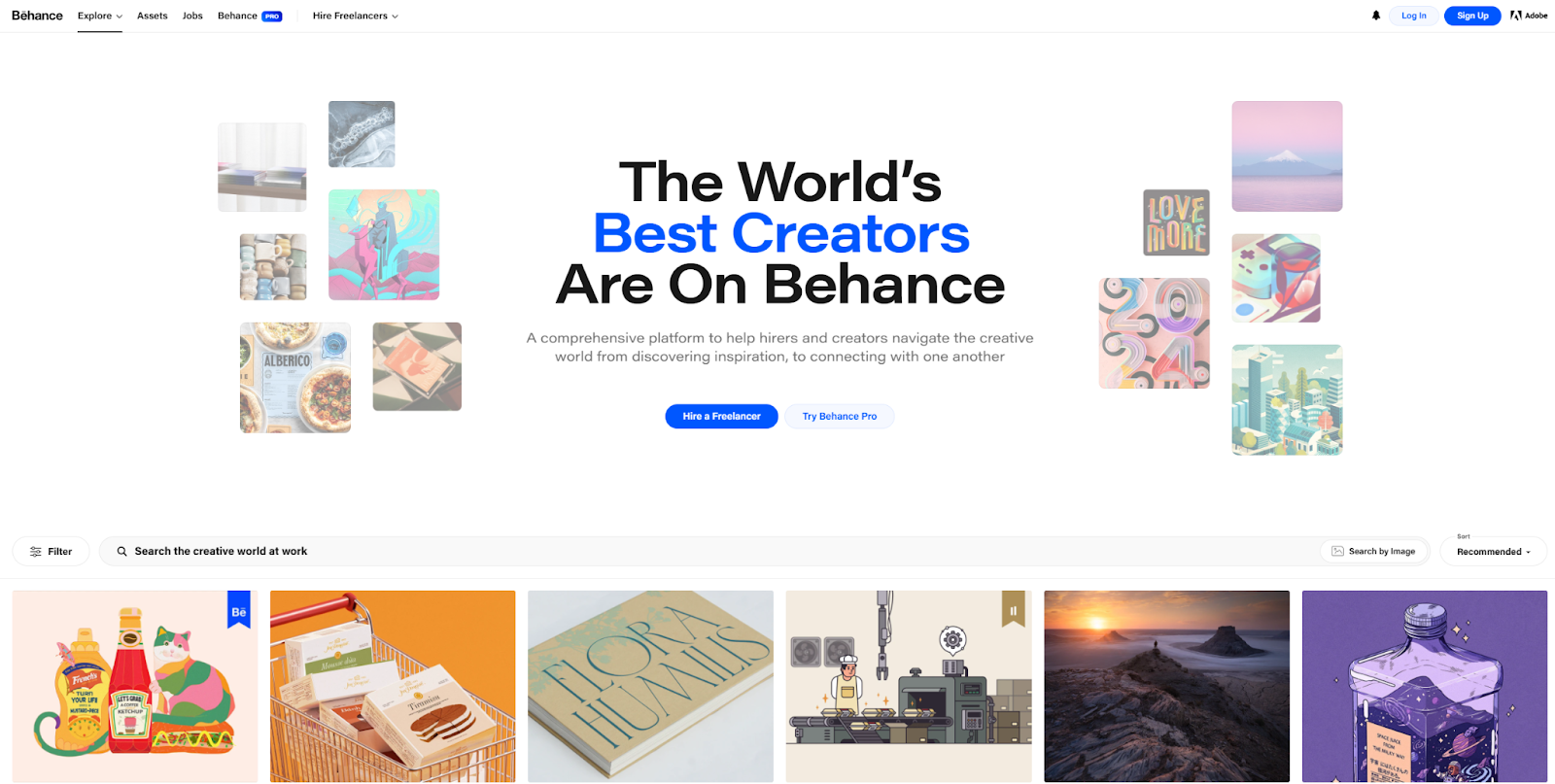 The Behance homepage starts with a headline reading “The world’s best creators are on Behance.”