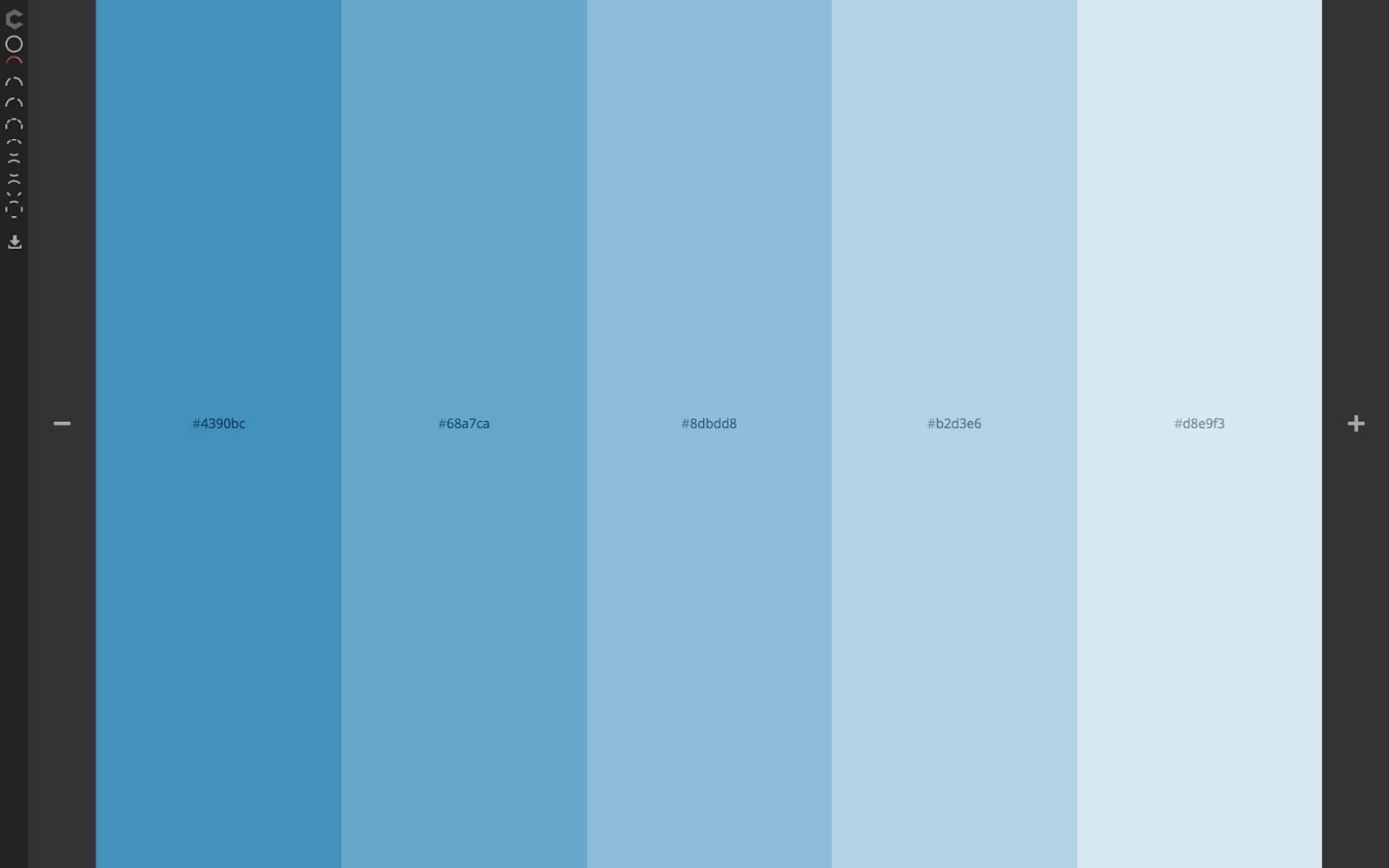 Monochrome color scheme based on #8dbdd8 built with COLOURCODE.