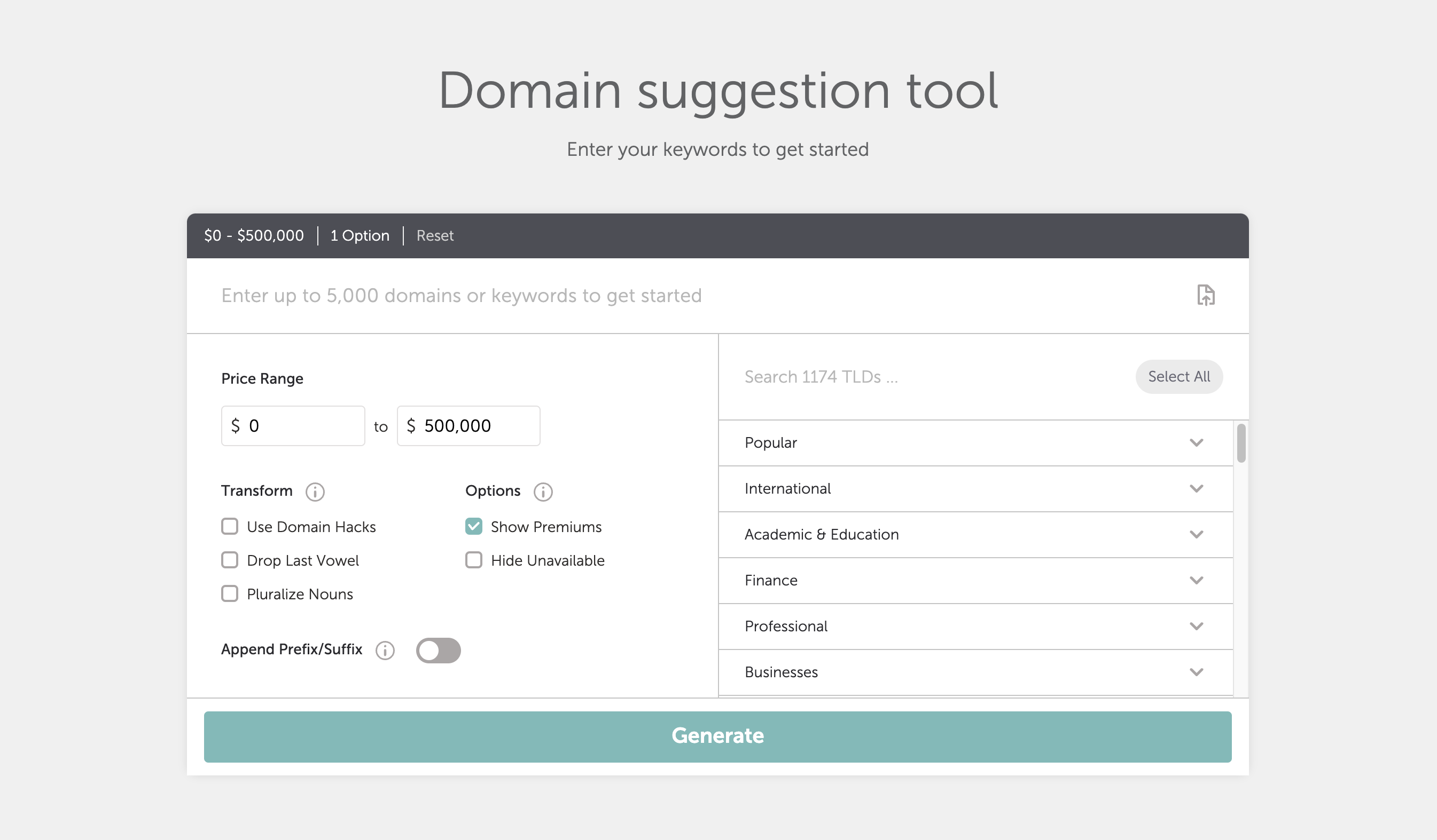 Namecheap's domain suggestion tool