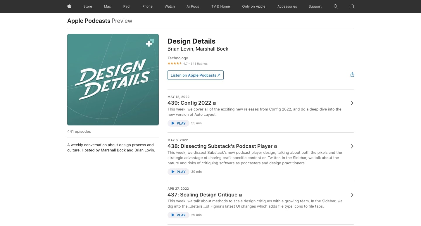 An image of the design details podcast home page.