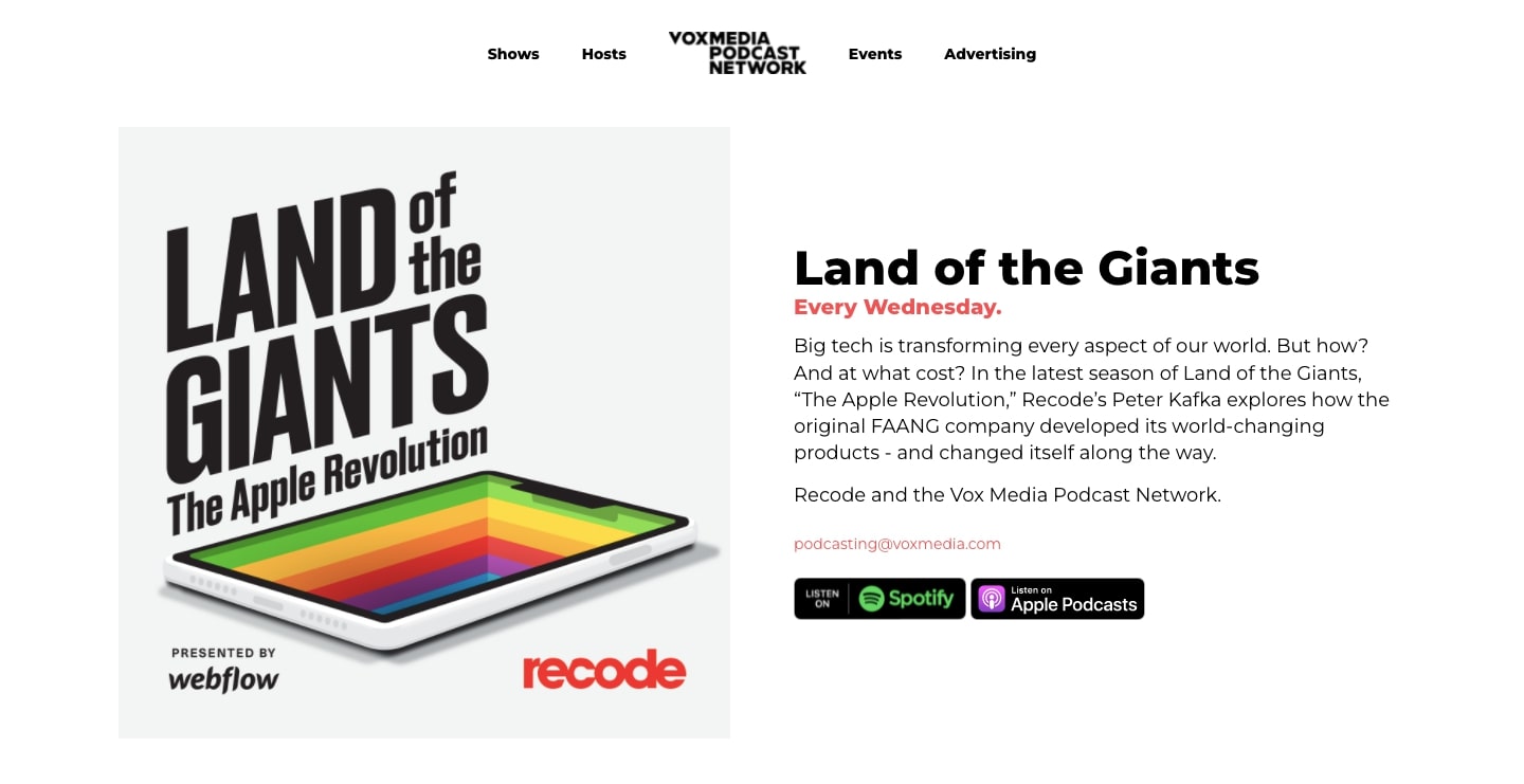 An image of the land of giants podcast home page.