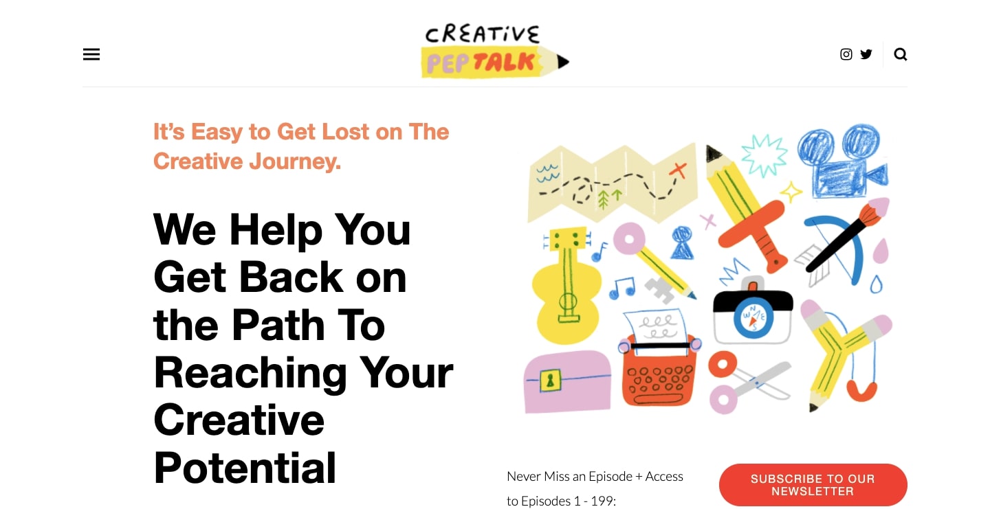 An image of the Creative Pep Talk home page.